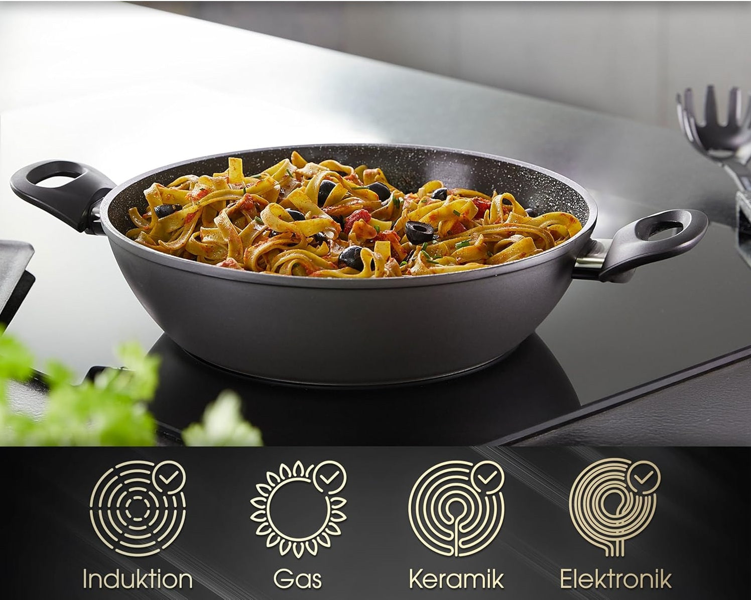 Wok Pietra Vulcanica 32cm Induzione con Coperchio Stone